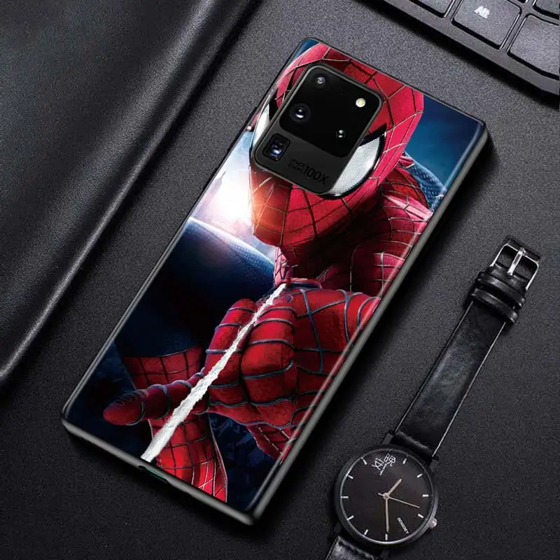 Maravilha para Samsung Case de Telefone Spiderman Plus Ultra A91 A81 A71 A51 A41 A31 A21 A11 A72 A52 A42 A22 Macio Preto S20 fe 6 Ultra A91 A81 A71 A51 A41 A31