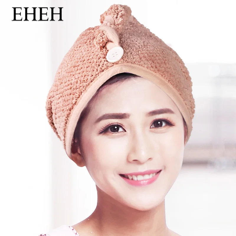 EHEH Quick Drying Hair Cap Wrap Lady Super Absorbent Turban Drying Bath Towel Hat with Button