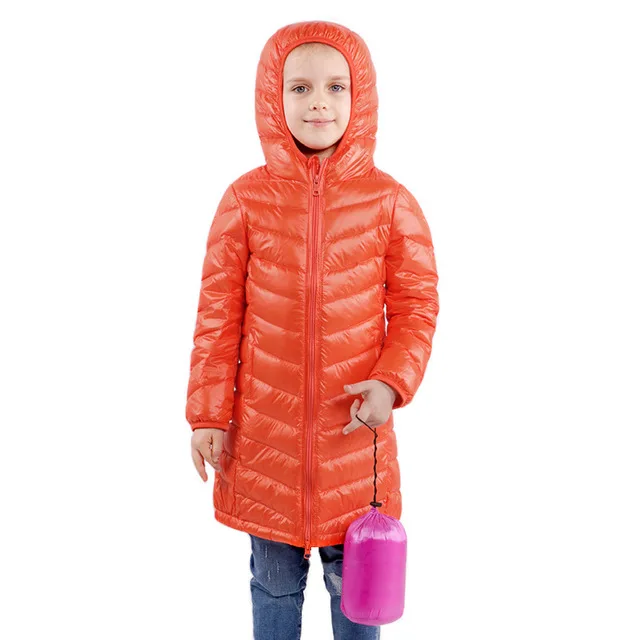 

Child Ultra-thin long Down Jacket for boys & girls Ultra Light 90% White Duck Down Coat Autumn Winter kids hooded Parkas Outwear