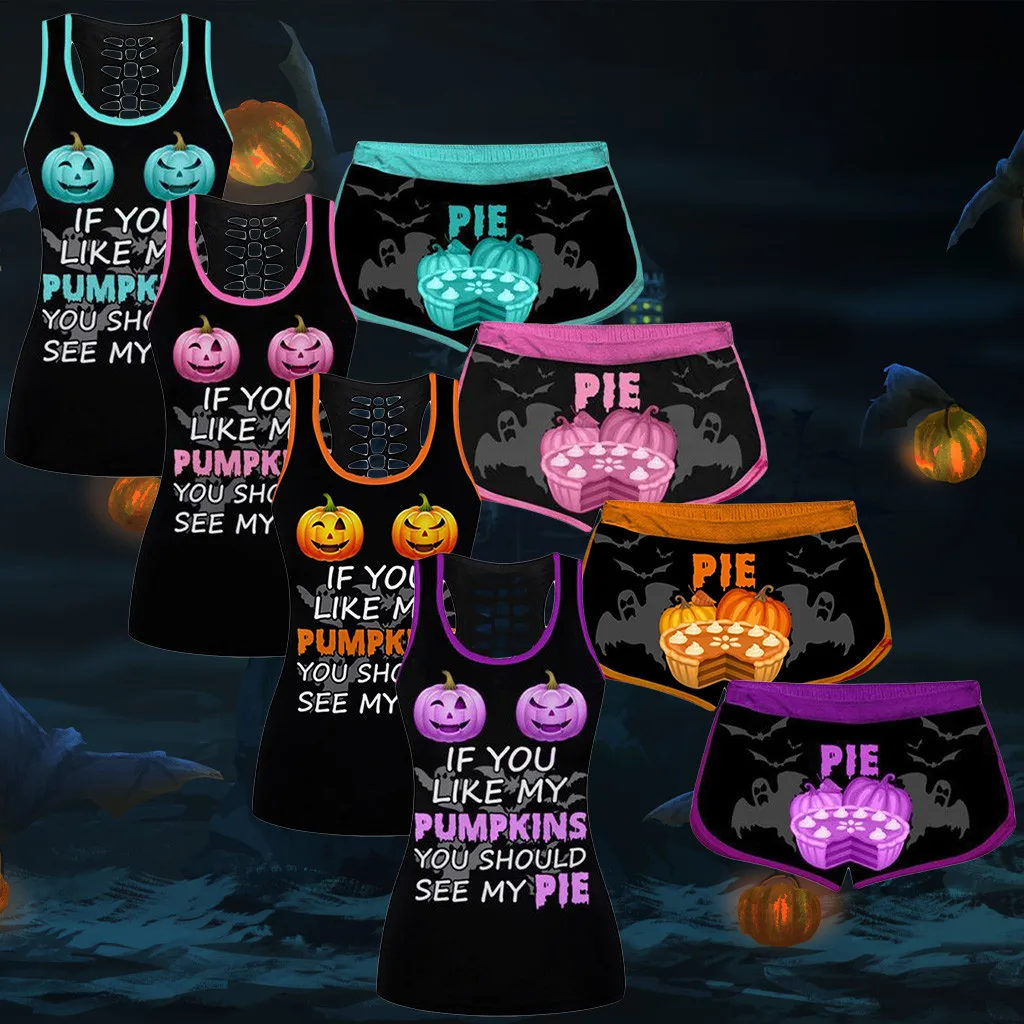 Women's Comfy O-Neck Halloween Elastic Drawstring PJ Set
