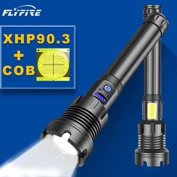 

xhp90.3 powerful flashlight led torch High lumen flash light rechargeable tactical flashlight led COB usb camping 18650 or 26650
