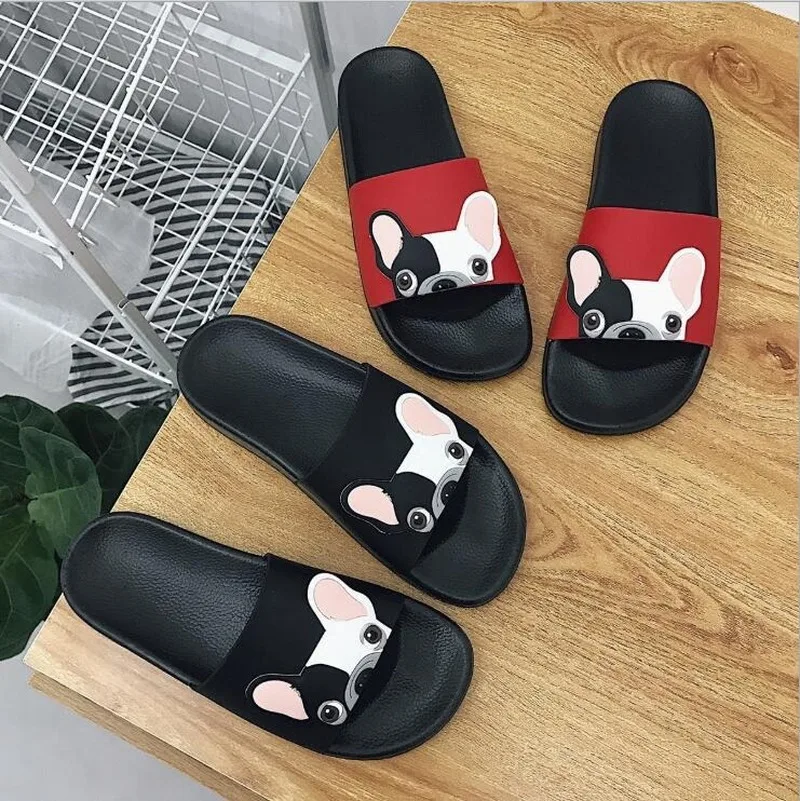 

2019 New Women Slippers Casual Flip Flops Student Cute French Bulldog Print Slides Non-slip Outdoor Wear Slippers Shoes Woman