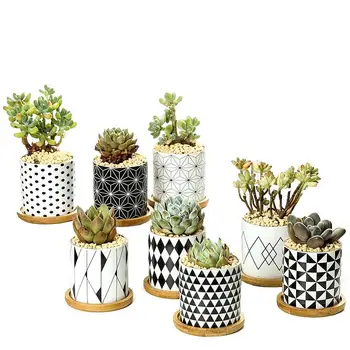 

Nordic Geometry Flower Pot Container Storage Jar With Tray Planter Pot Nursery Storage Can Flower Pot Garden Home Decoration