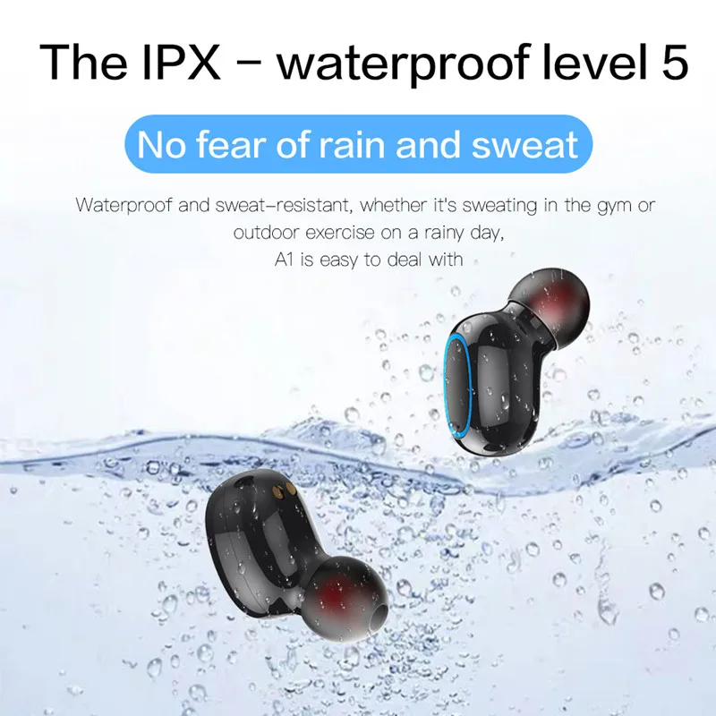 A1 TWS Bluetooth 5 0 earphone Waterproof headset music Earpieces Works on all Android iOS smartphones wireless stereo Headphones