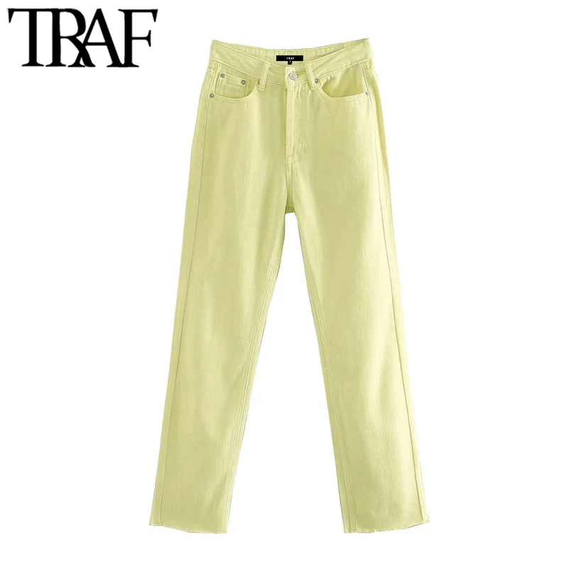 TRAF Women Chic Fashion High Waist Straight-Leg Jeans Pants Vintage Buttons Fly Pockets Female Ankle Trousers Mujer TRAF Women Chic Fashion High Waist Straight-Leg Jeans Pants Vintage Buttons Fly Pockets Female Ankle Trousers Mujer