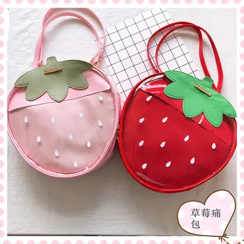 

Japanese Girl pu transparent shoulder bag strawberry portable anime handbag messenger bag cute lolita bags