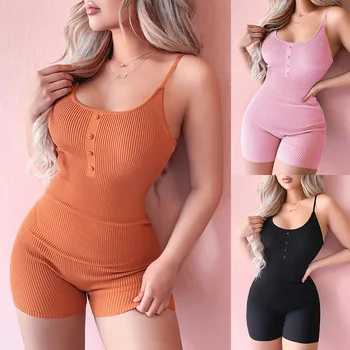 

Sleeveless Skinny Summer Rompers Womens Jumpsuit U-Neck Sexy Jumpsuit Women Solid Casual Jumpsuit Solid Color SuspenderJumpsuits