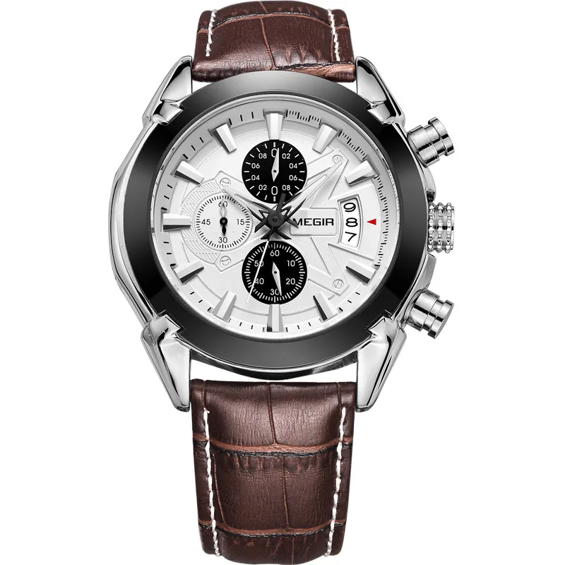 

Megir Brand Multi-functional Sports Watch Fashion Waterproof Genuine Leather MEN'S Watch WRIS