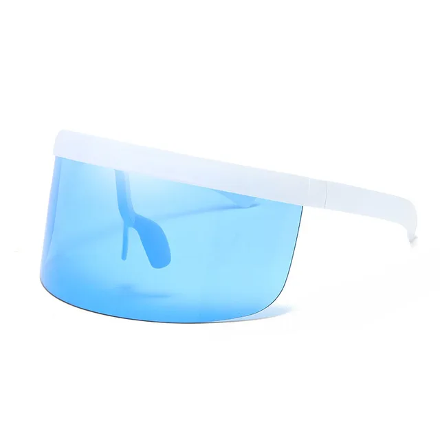 SO&EI Oversized Anti-Peeping One Piece Rimless Sunglasses Men Fashion Outdoor Sports Windproof Goggles Women UV Mask Sun Glasses White blue