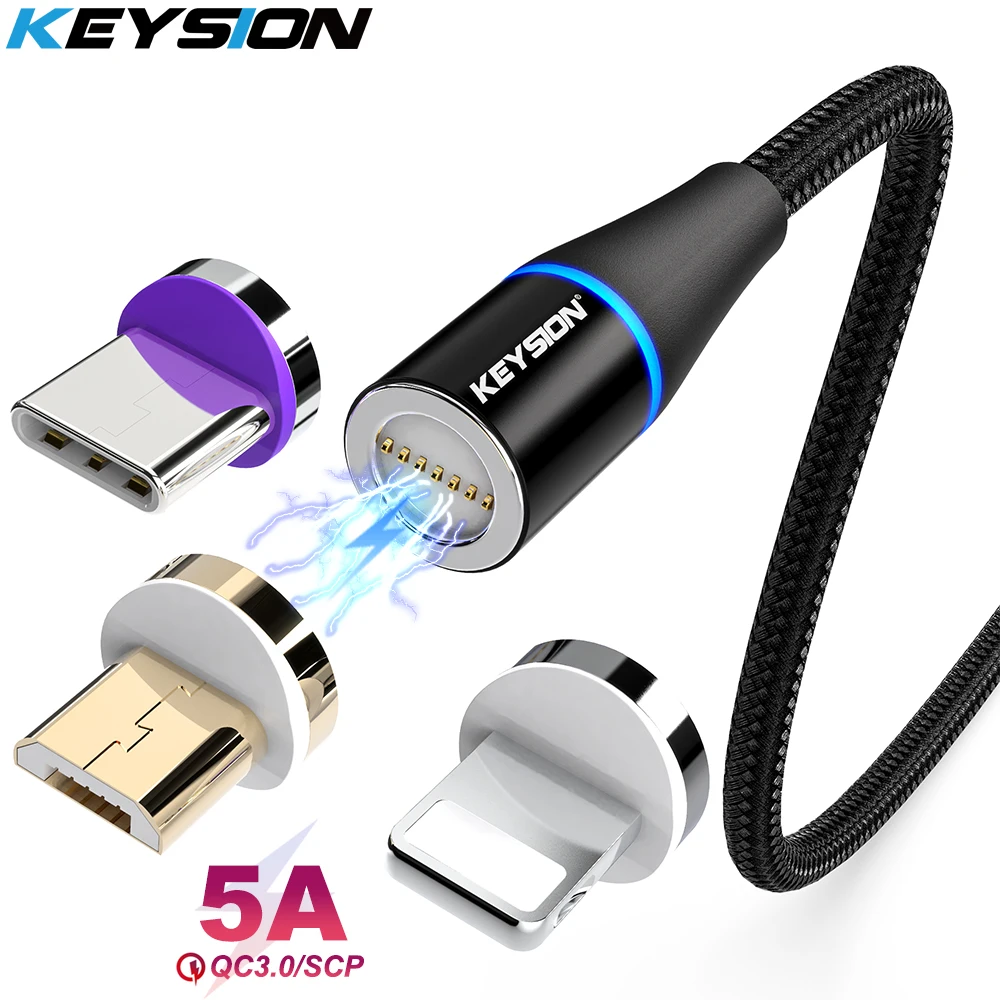 KEYSION 5A Magnetic Cable Micro USB Cable for Samsung TypeC Fast Charging Cord for Xiaomi Huawei for iPhone Magnet Charger Cable