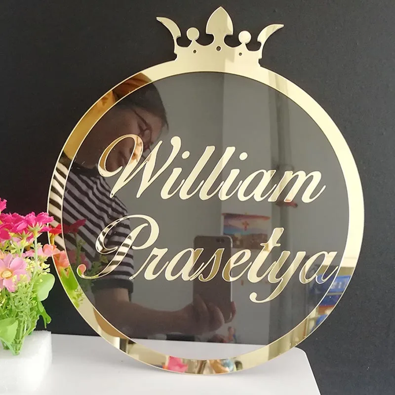 

Custom Mirror Gold Acrylic Name Sign Personalized Crown Name Signs Party Decor Backdrop Wall Hanger