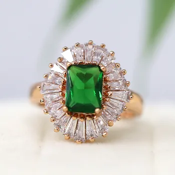 

18k Gold Plated Ring Vintage Ring 8*6mm Emerald Cut Emerald Ring Cooper Ring Gift Ring Green Gemstone Ring Halo Ring