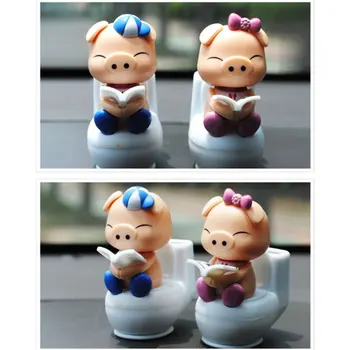 

Piglet Reading on Toilet Bowl Pig Solar Toy Car Dashboard Office Decor Gift