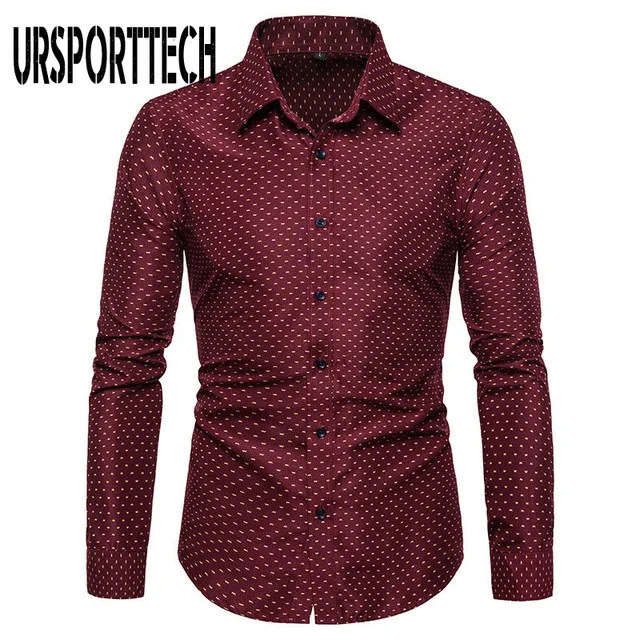 Shirt Men Business-Dress Long-Sleeve Regular-Fit Ursporttech-Print Elegant Male Masculina