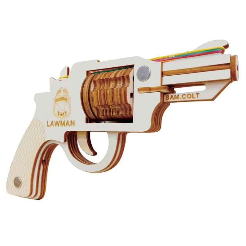 

DIY 3D Rubber Band Wooden Revolver Gun Puzzle Game Woodcraft Assembly Kit Toy Birthday Christmas Gift for Kids Adults