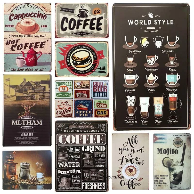 Coffee Drinker Vintage Tin Signs Metal Plate Cafe Decor Art Wall Poster