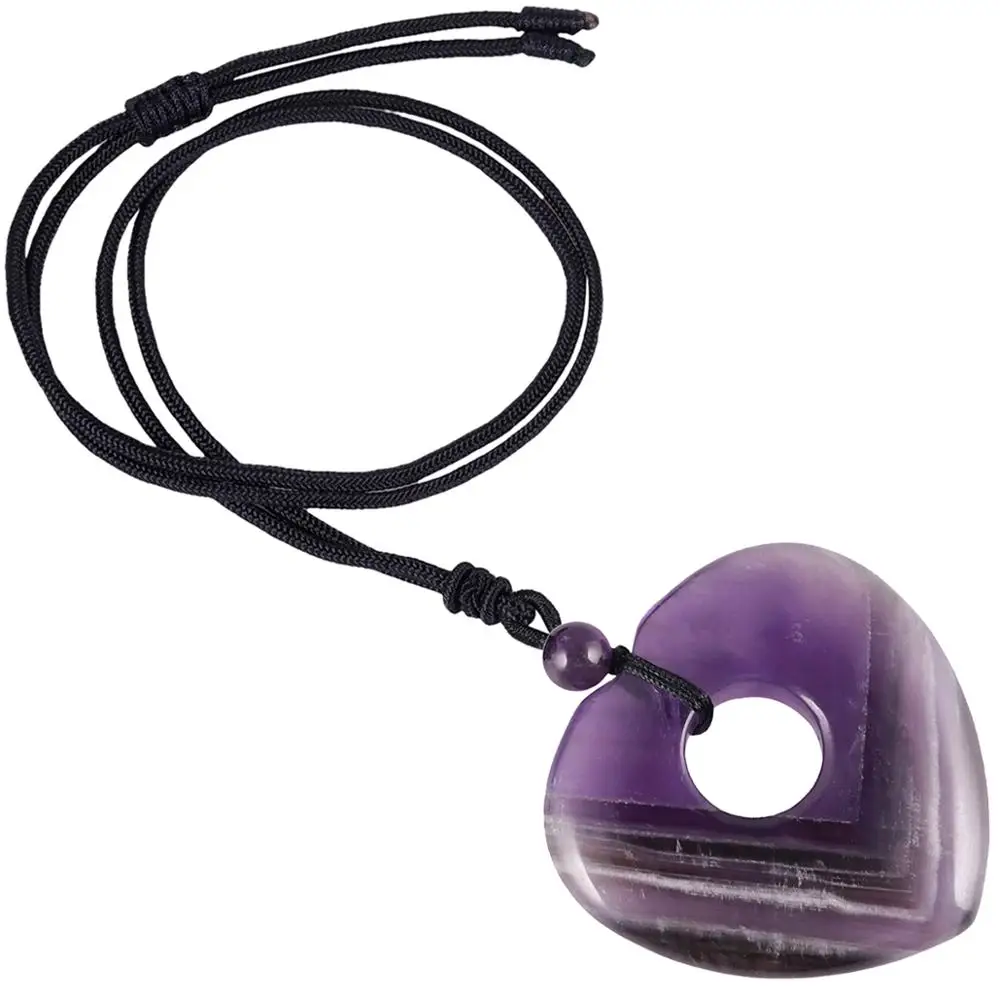 

TUMBEELLUWA Love Heart Natural Crystal Stone Pendant Necklaces With Adjustable Cord Jewelry Lucky Amulet for Unisex,Couple Gift