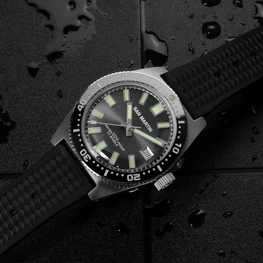 Cena San Martin 62Mas Diver automatyczny mechaniczny zegarek męski NH35 ceramiczna ramka szkiełka zegarka ze stali nierdzewnej Sunray Dial gumowy kalendarz Luminous