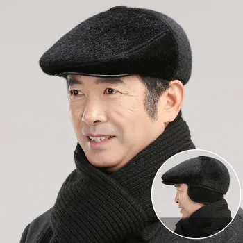 

2019 New Winter Woolen Elderly Dad Men Thick Warm Ear Cap Beret Faux mink Hat Classic Design Visor Cap High Quality the aged