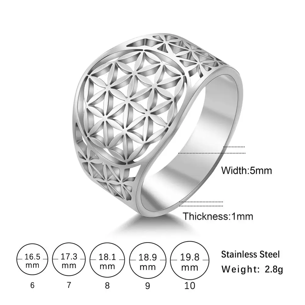 Skyrim Elegant Flower of Life Rings Vintage Stainless Steel Gold Color Sacred Geometry Women Ring Wholesale Anniversary Gift