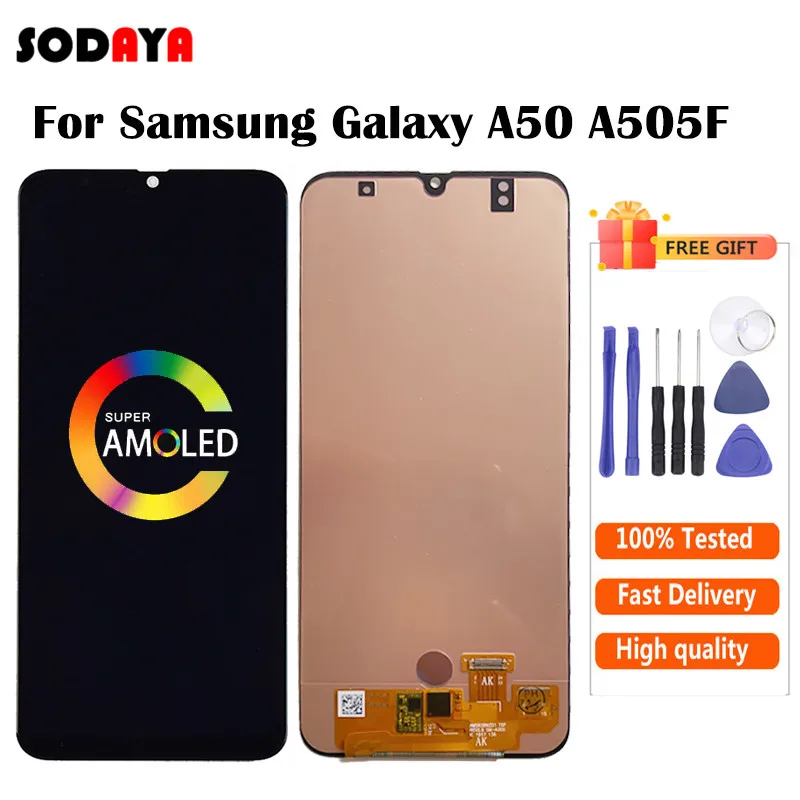 display a50 Amoled lcd para samsung galaxy, tela de reposição para samsung galaxy a50 2019 a505f/ds a505f a505fd a505a, touch screen, montagem, digitalizadora, frete grátis