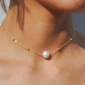 

Classic Gold Women's Pearl Choker Necklaces Simple Fashion Female Gold-Color Chain Necklace Jewelry Romantic Valentine Girl Gift