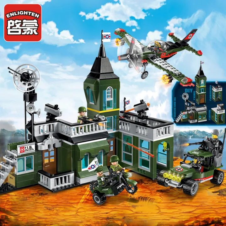 

ENLIGHTEN Military Command Attack Aircraft Model Small Particles Assembled Building Blocks Children'S Educational Boy Toy 1714