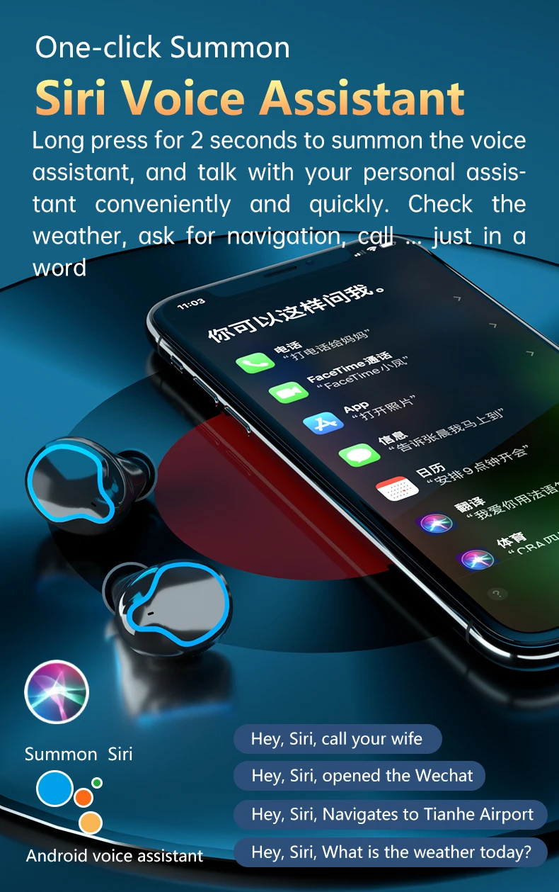 Wireless Earbuds Bluetooth Headphones 3500mAh Charging Box with Flashlight  Noise Cancelling Deep Bass Stereo Wireless Earphone