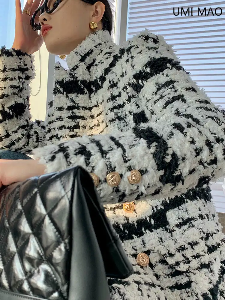 Umi Mao Noir Blanc Collision Haut De Gamme Manteau En Laine Femme Mi Longue Automne Hiver Nouvelle Taille Temperament Veste A Carreaux Aliexpress