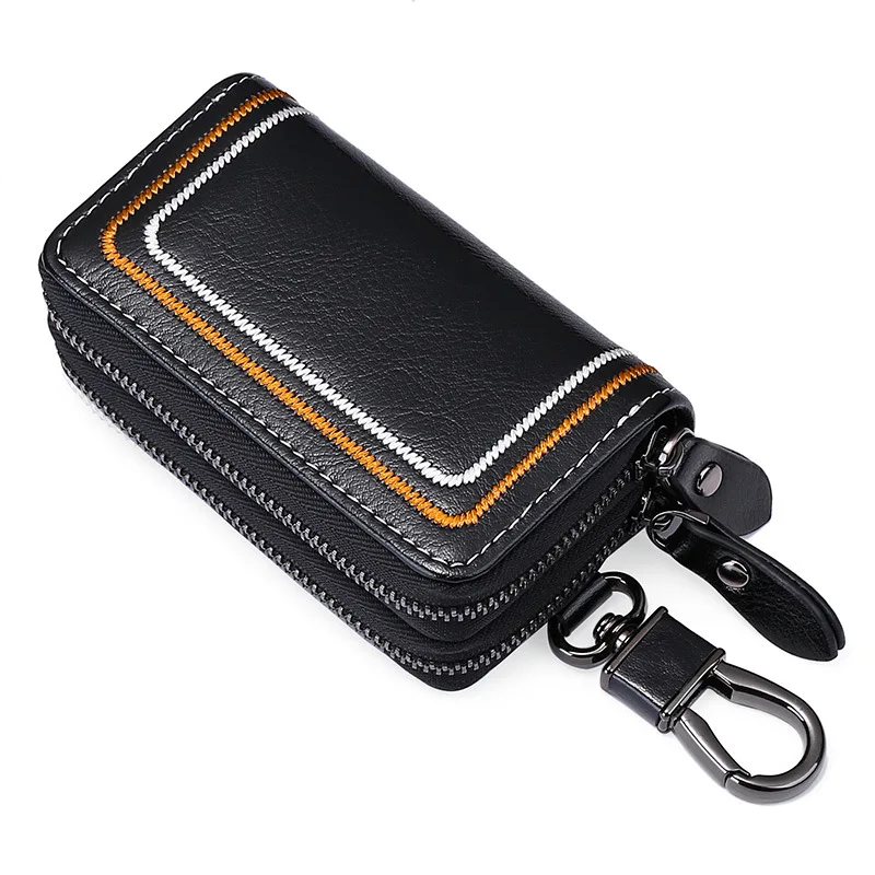 Fashion Genuine Leather Key Wallets Men Simple Car Key Holders Double Zipper Keychain Case Women Housekeeper Purse key case key holder key organizer key purse key protector
