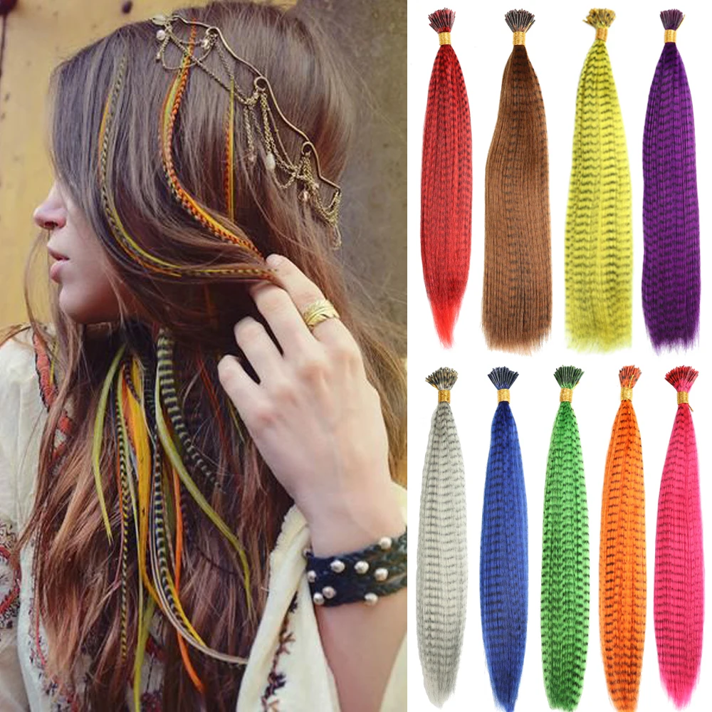 Tanie Kolorowe nici do przedłużania włosów z piór 10 sztuk I