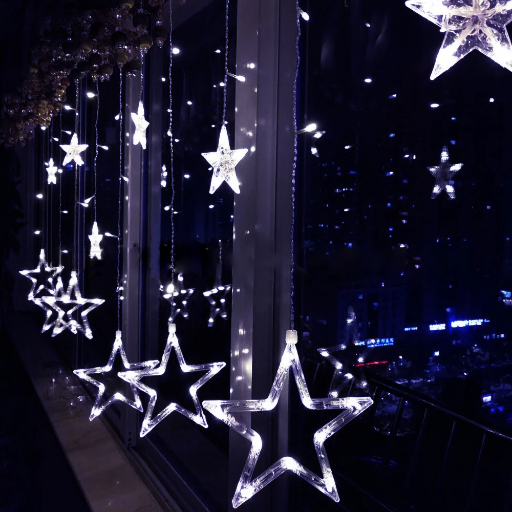 220 В светодиодный светильник-Гирлянда для занавесок, Сказочная сосулька, 2,5 м, Рождественская гирлянда со звездами, для свадебной вечеринки, для окна, для улицы, для нового года, декоративный светильник