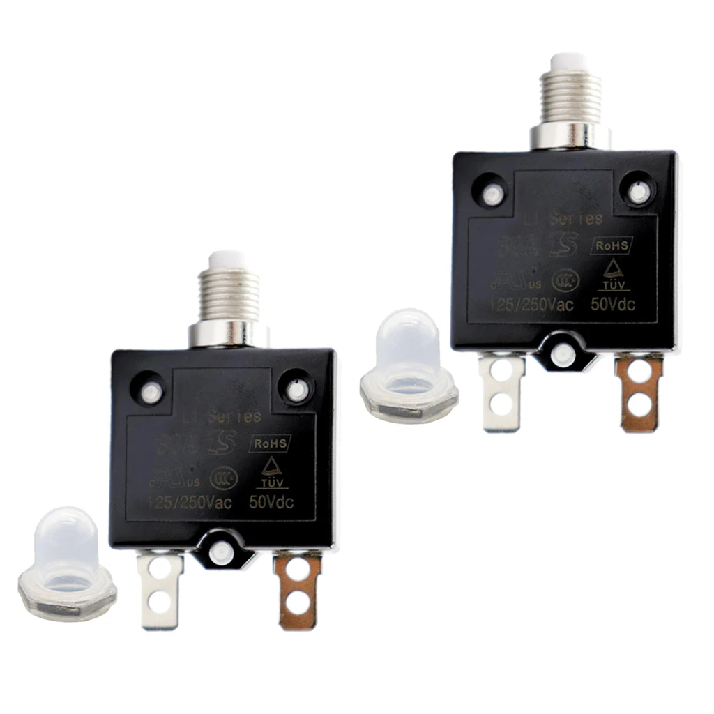 2X 30Amp Circuit Breaker Overload Protector Switch + Clear Waterproof Cap
