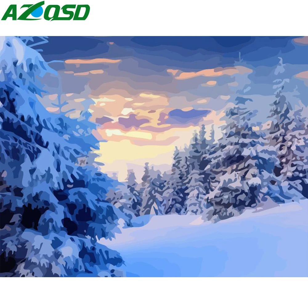 AZQSD краски по номерам холст краски ing наборы Зимний пейзаж Unframe DIY ручной работы подарок масляная краска ing по номерам дерево украшение