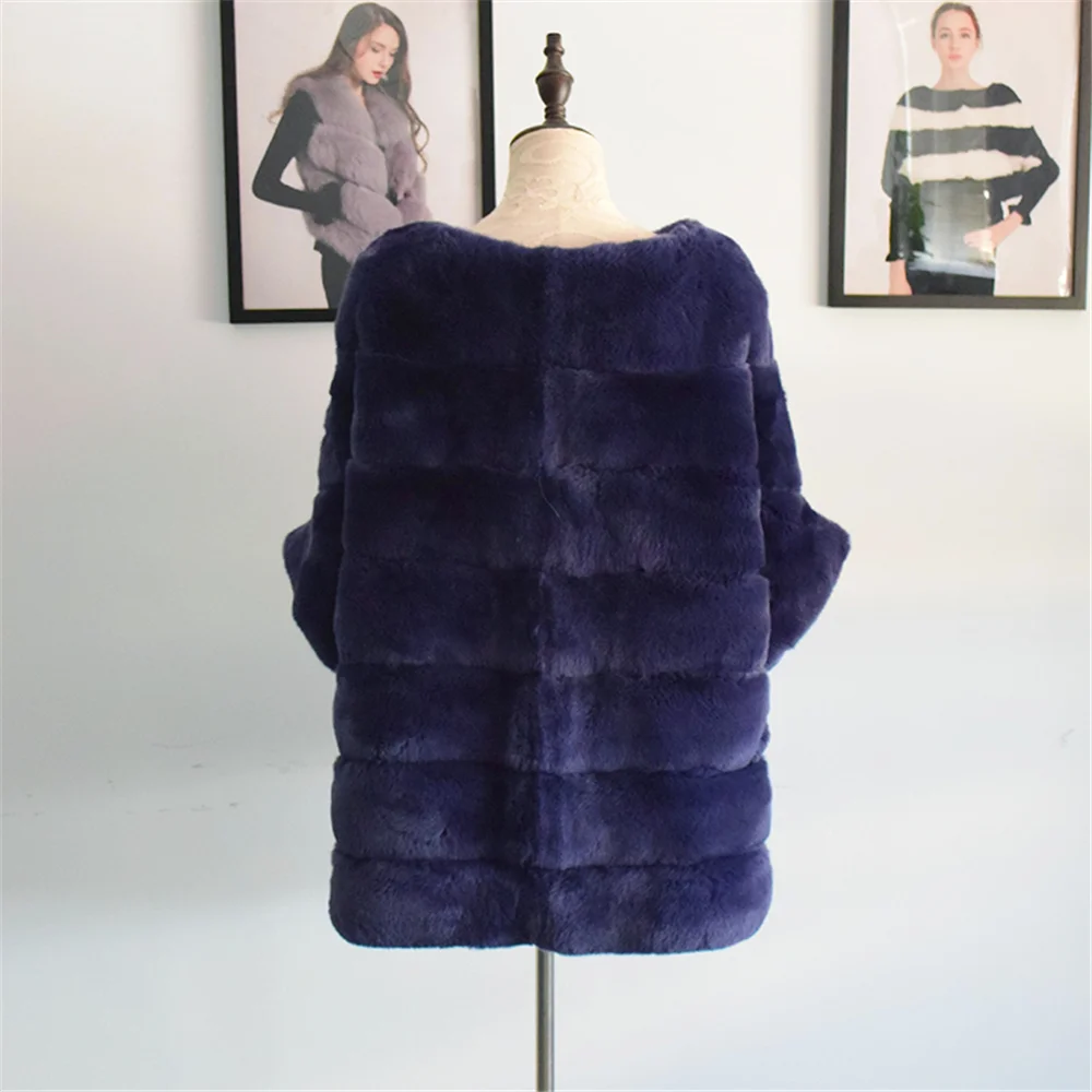 TOPFUR шуба из кролика Рекс, Женская Шуба с натуральным мехом на молнии, темно-фиолетовая Кожаная куртка, темно-синее зимнее пальто для женщин, большие размеры