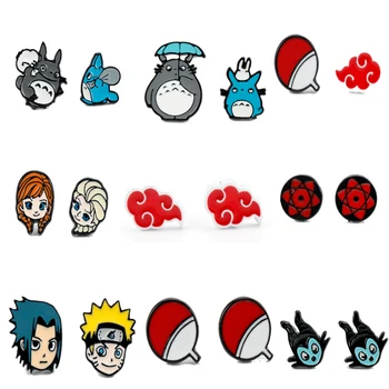 

Women Earrings Anime Totoro NARUTO Figure Asymmetric Ear Drop Badege Shape Earring Red Cloud Figure Eardrop Stud Jewelry