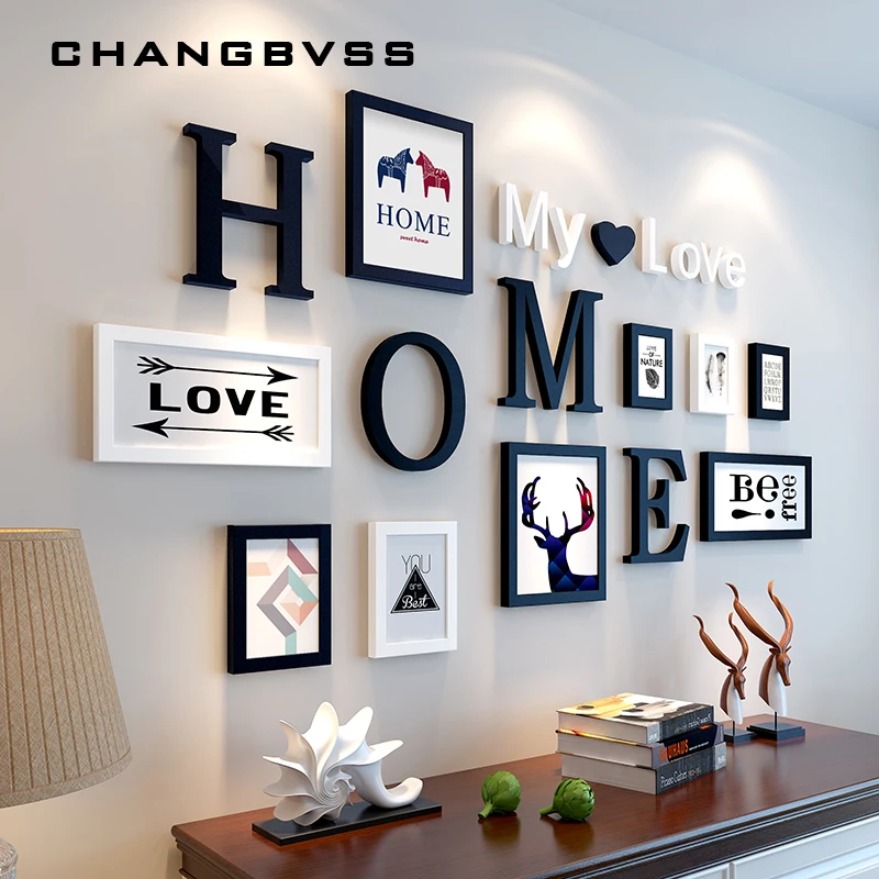

Nordic Style 9PCS/set Wooden Photo Frame Picture Frame with Home Letters Pattern For Wall Decoration Creative Frame Combination