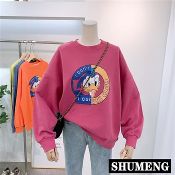 

Cotton Streetwear Hoodies Women 2020 Spring Autumn Loose Casual Duck Printed Sweatshirt Lady Classic Cartoon Pullover Coat Shirt