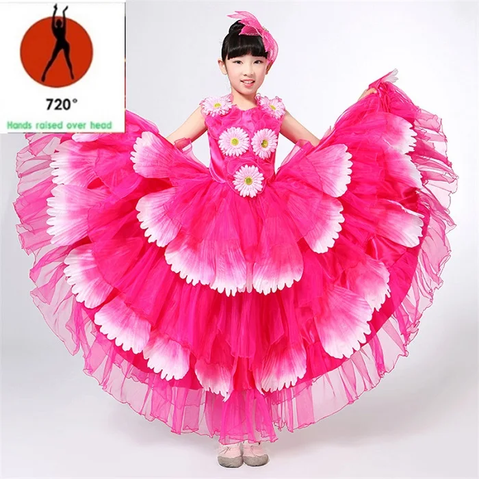 Детские юбки фламенко испанский бой быков платье для девочек Танцовщица фламенко Необычные лепестки открытие платье костюм для сцены DL4214 - Цвет: 720 degree