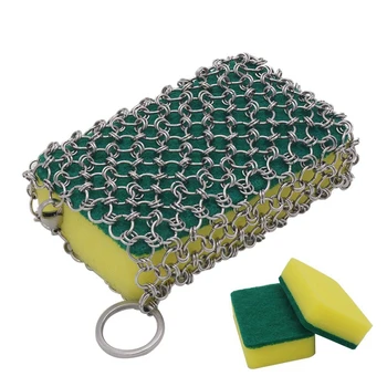 

Cast Iron Cleaner, Stainless Steel Chain Scrubber with 3 Sponges for Faster Cleaning and Easier Operation, Stainless Steel Mesh