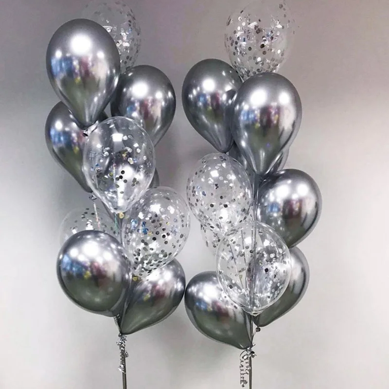 20 piezas de Metal de cromo oro globo plateado confeti conjunto decoraciones para fiesta de cumpleaños adultos niños de helio Globos de aire bolas decoración de la boda