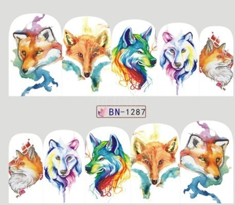 

Nail Sticker Water Decals Art Stickers Tattoo Slider Cool Watercolor Wolf Fox Designs Decorations Manicure Transfer Foil Wraps