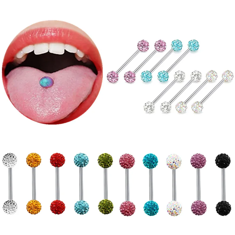 Stainless Steel Tongue Piercing Barbells Zircon Tongue Piercing