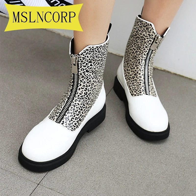 

Plus Size 34-43 Fashion Women's Autumn Boots Leather 2020 New Trend Front Zipper Ladies Shoes Boots Low Heel Ankle Boots Women