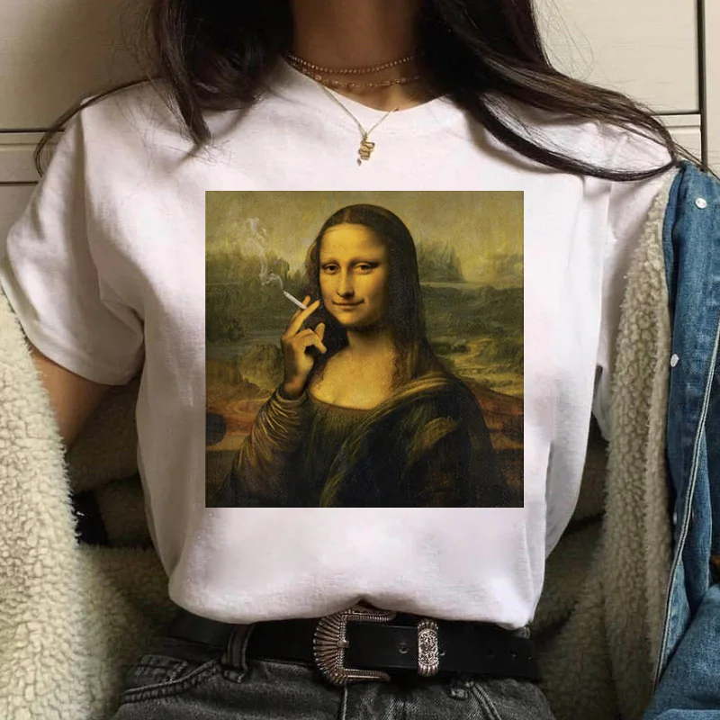 Женские футболки Мона Лиза Художественная масляная живопись в стиле Харадзюку