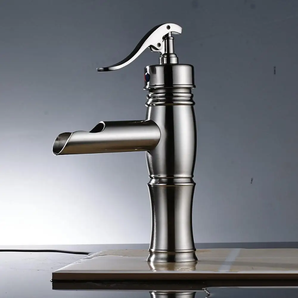 

NEW "Water Pump Look" Style Brushed Nickel Basin Faucet Deck Mounted Single Handle Hot And Cold Water Tap ZD305-4