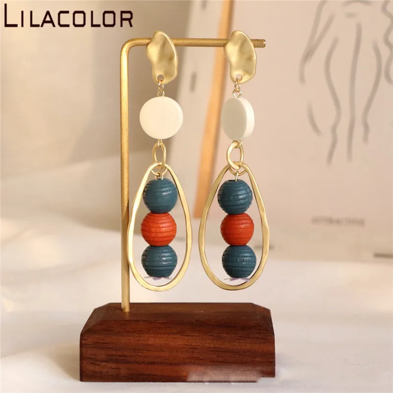 

Lilacolor Hyperbole Long Women Drop Earrings Vintage S925 Silver Pins Wood Metal Hollow Dangle Earring Girl Lady Ear Jewelry