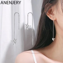 ANENJERY простой бумажный журавль Длинная цепочка для ушей 925 пробы серебряные серьги для женщин подарок pendientes S-E928