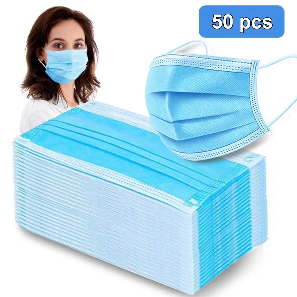 

20/50/100pcs Blue Mask Mouth 3 Layers Activated Bamboo Carbon Prevent Anti-Dust Bacteria Repeatability Civil Mouth Face Mask