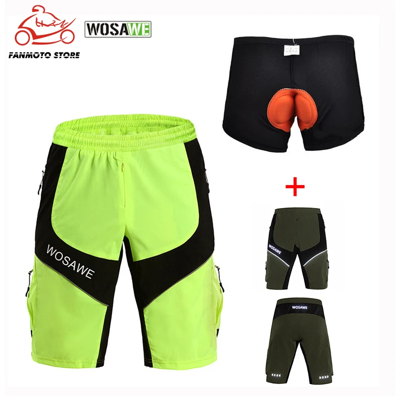 

WOSAWE Motorcycle MTB Road Men's Cycling Loose Shorts Mountain Bike Bicycle 3D Padded Underpants Sports Cycle Wear for Summer